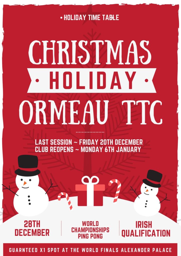Ormeau Christmas Club Time Table